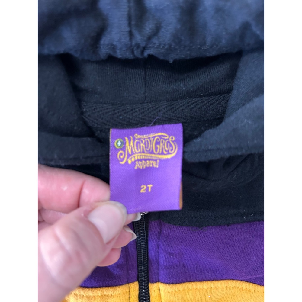 Mardi Gras Apparel Kids 2T Zip Up Hoodie Black Purple Gold Green Striped RH5-MGK - Picture 2 of 4